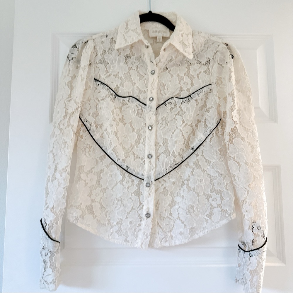 Divine Heritage Pearl Snap Lace Blouse